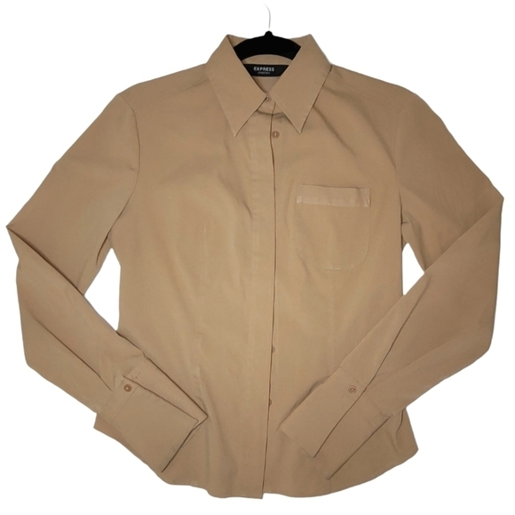 Express Tops - Express Stretch Button Down  Dress Shirt Tan Women's Size  1/2